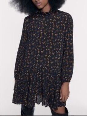Zara Black Dress with Mustard Floral Print
